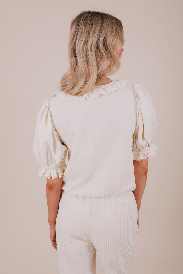 vertical stripe ivory eyelet blouse back