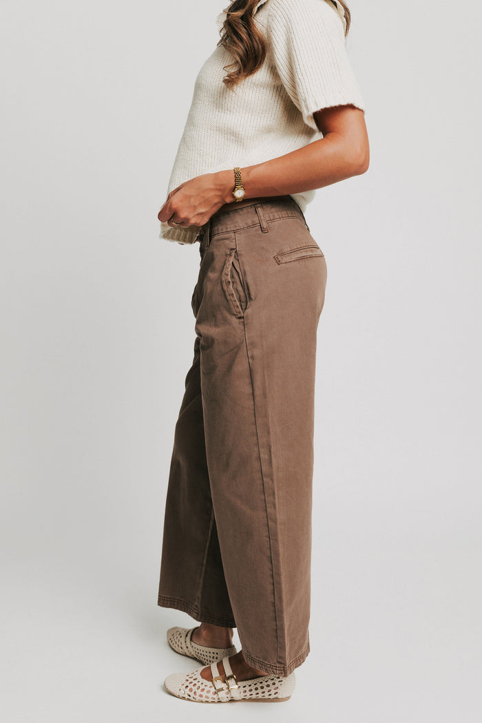 brown button fly barrel jeans side