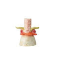 Decorative taper candle holder resembling a tropical flower with a pink top and green and orange accents