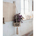 Hand-Woven Cotton Macrame & Rattan Plant Hanger With Wood Beads