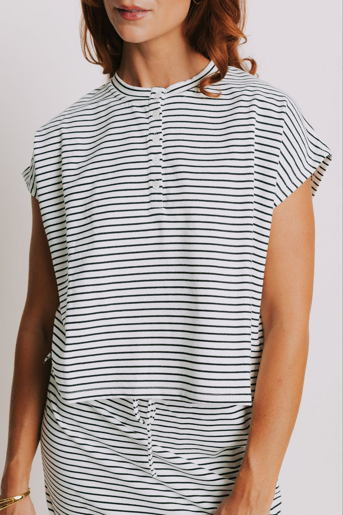 black and white striped maxi skirt set top