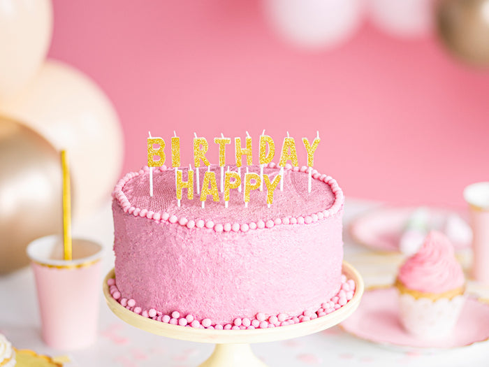 Happy Birthday Candle-Gold Glitter