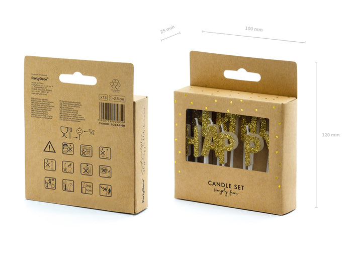 Happy Birthday Candle-Gold Glitter