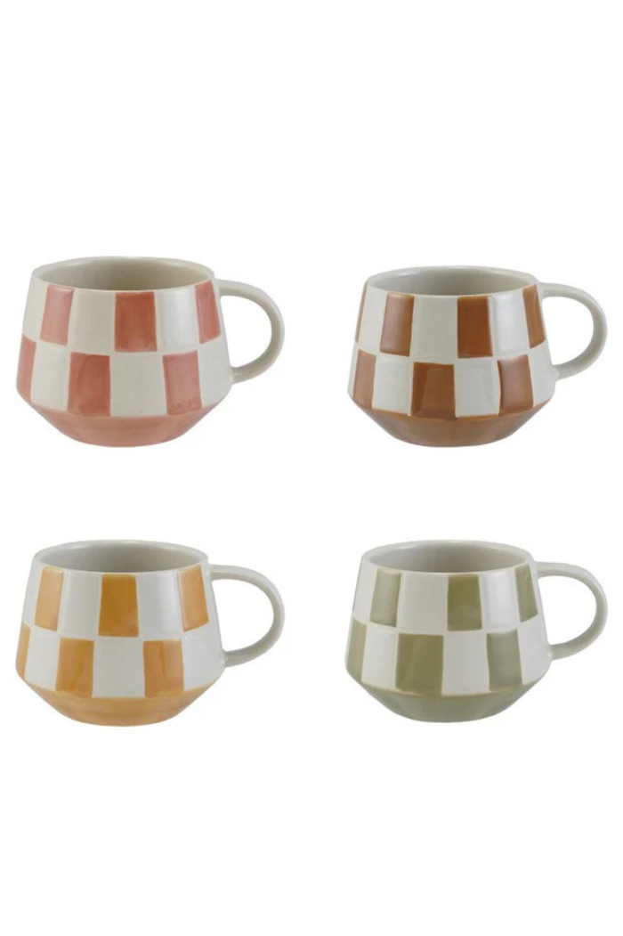 HAZEL MAZEL - 10oz. Stoneware Mug w/ Checked Pattern - 4 Colors