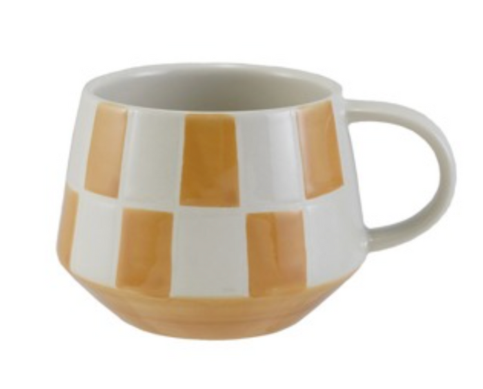 HAZEL MAZEL - 10oz. Stoneware Mug w/ Checked Pattern - 4 Colors