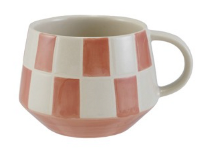 HAZEL MAZEL - 10oz. Stoneware Mug w/ Checked Pattern - 4 Colors