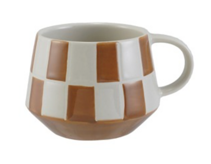 HAZEL MAZEL - 10oz. Stoneware Mug w/ Checked Pattern - 4 Colors