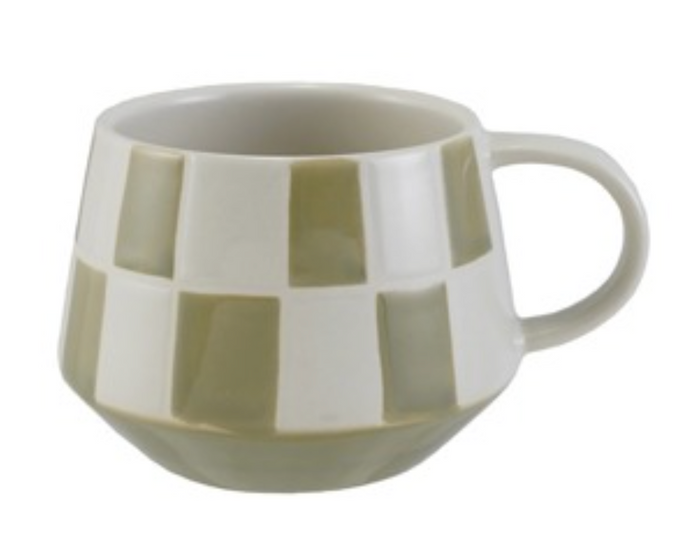 HAZEL MAZEL - 10oz. Stoneware Mug w/ Checked Pattern - 4 Colors