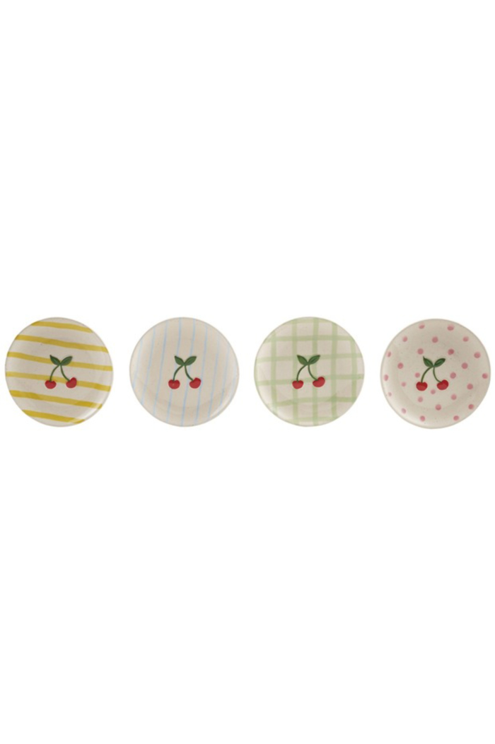 HAZEL MAZEL - Hand-Painted Stoneware Plate w/ Pattern Cherries - 4 Colors