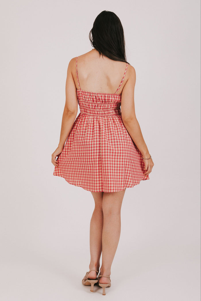 gingham mini dress with smocked bodice back