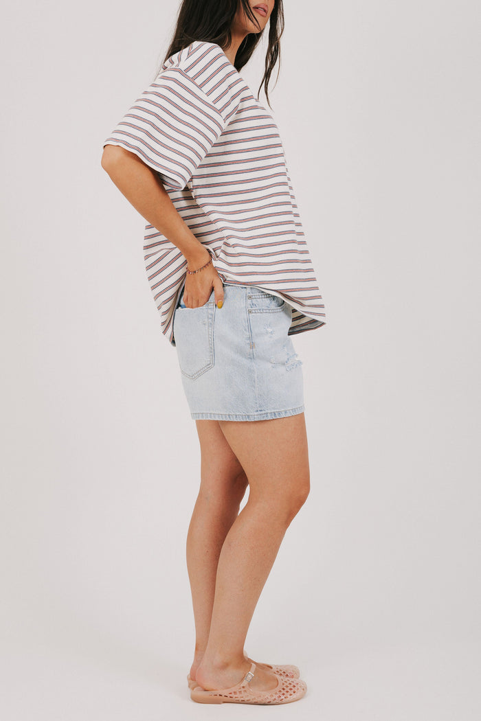 light wash distressed denim shorts side