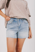 raw hem denim midi shorts front