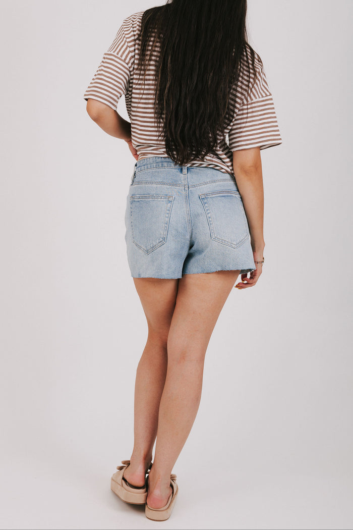 raw hem denim midi shorts back