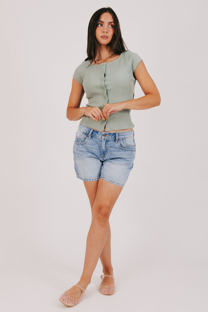 light wash midi denim shorts full
