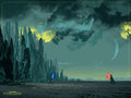 An art print inspired by Star Wars: Obi-Wan Kenobi featuring a desolate landscape, with Obi-Wan and Darth Vader facing off in the mid-ground.