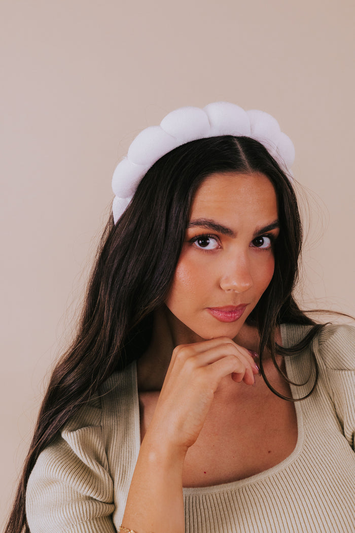 plush scalloped headband white