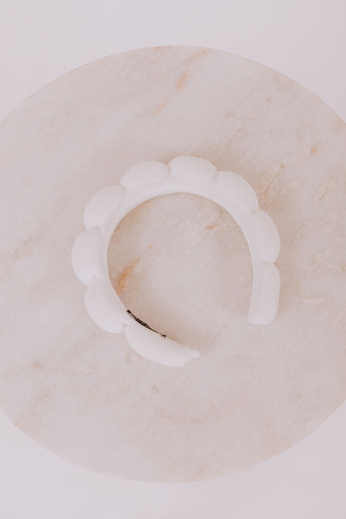 plush scalloped headband white
