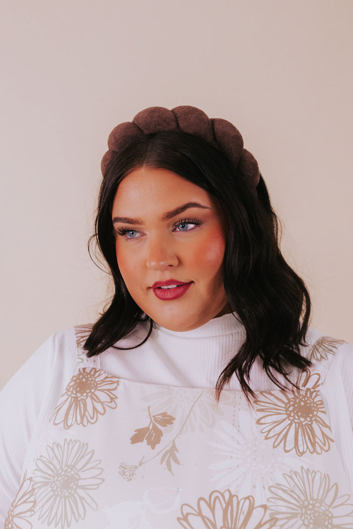 plush scalloped headband brown