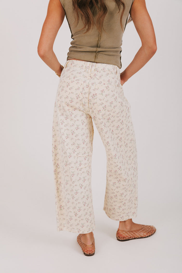 ivory pink floral barrel jeans