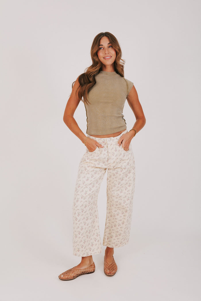 ivory pink floral barrel jeans