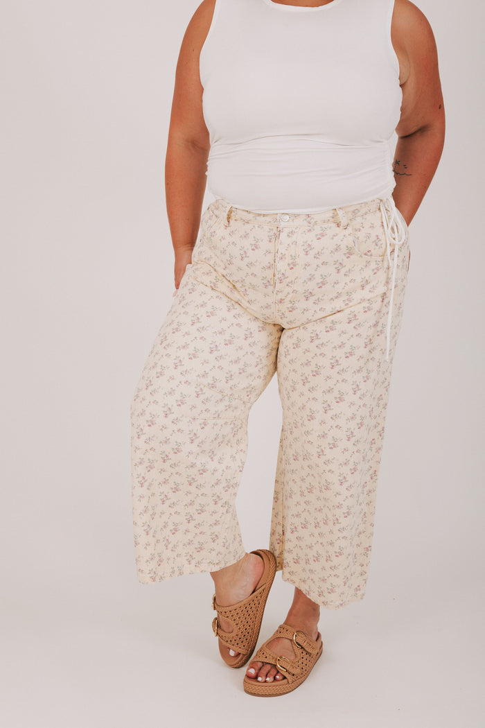 ivory pink floral barrel jeans