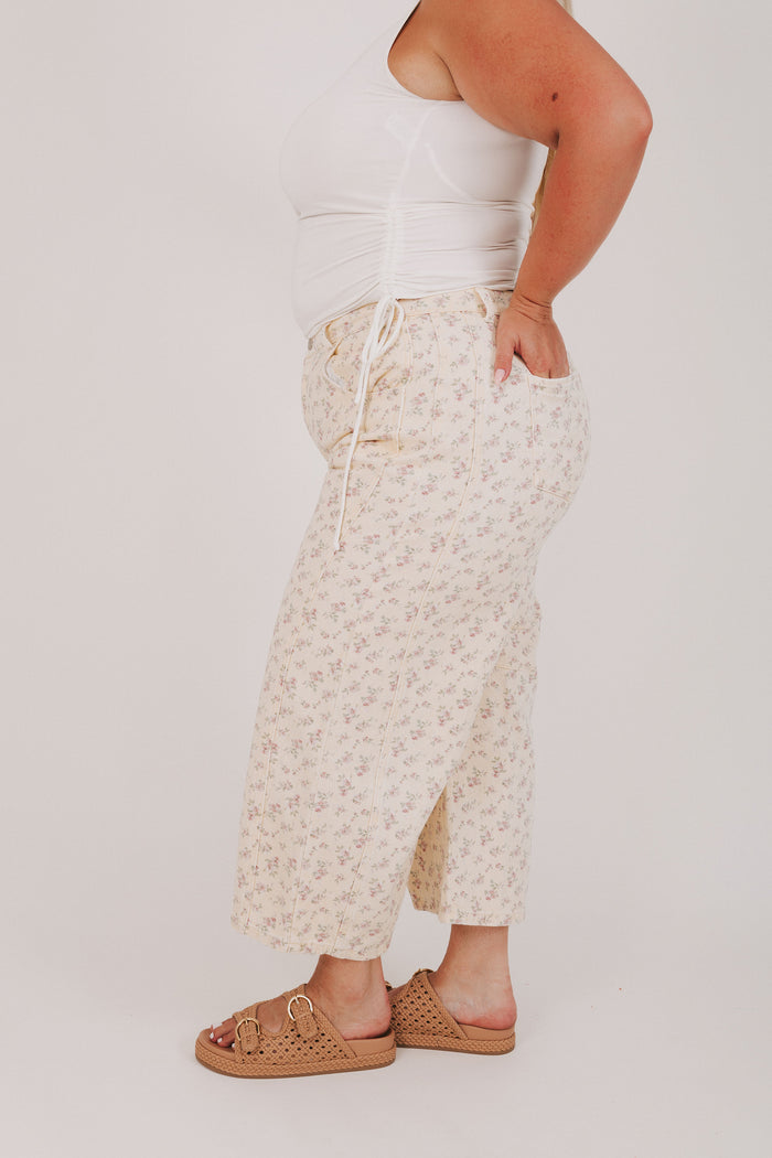 ivory pink floral barrel jeans