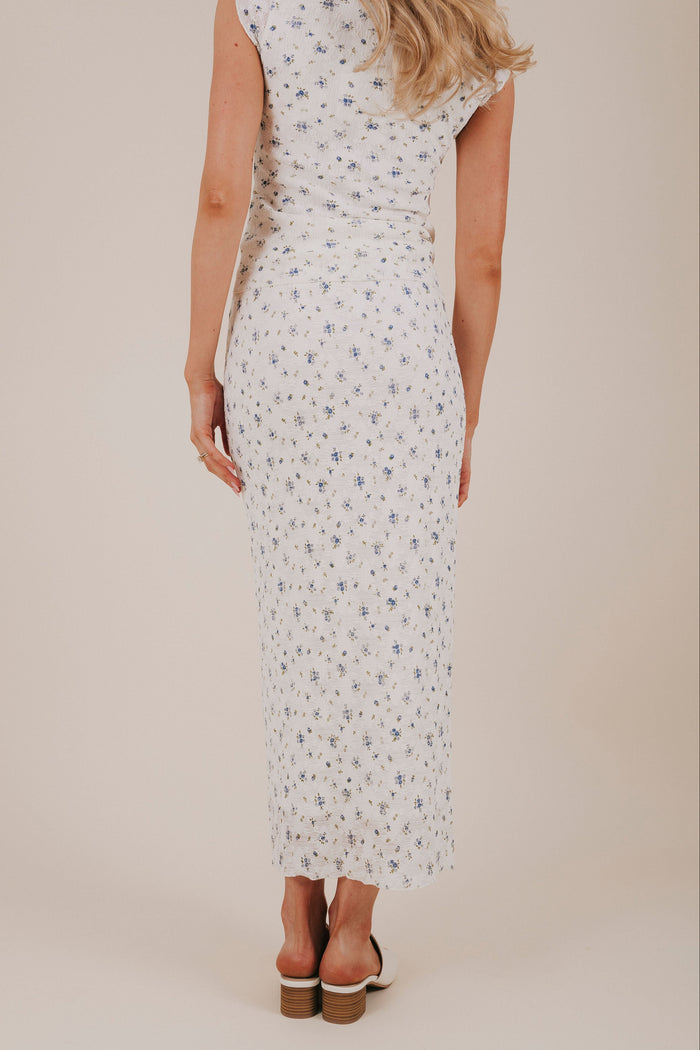 sheer blue floral textured skirt back