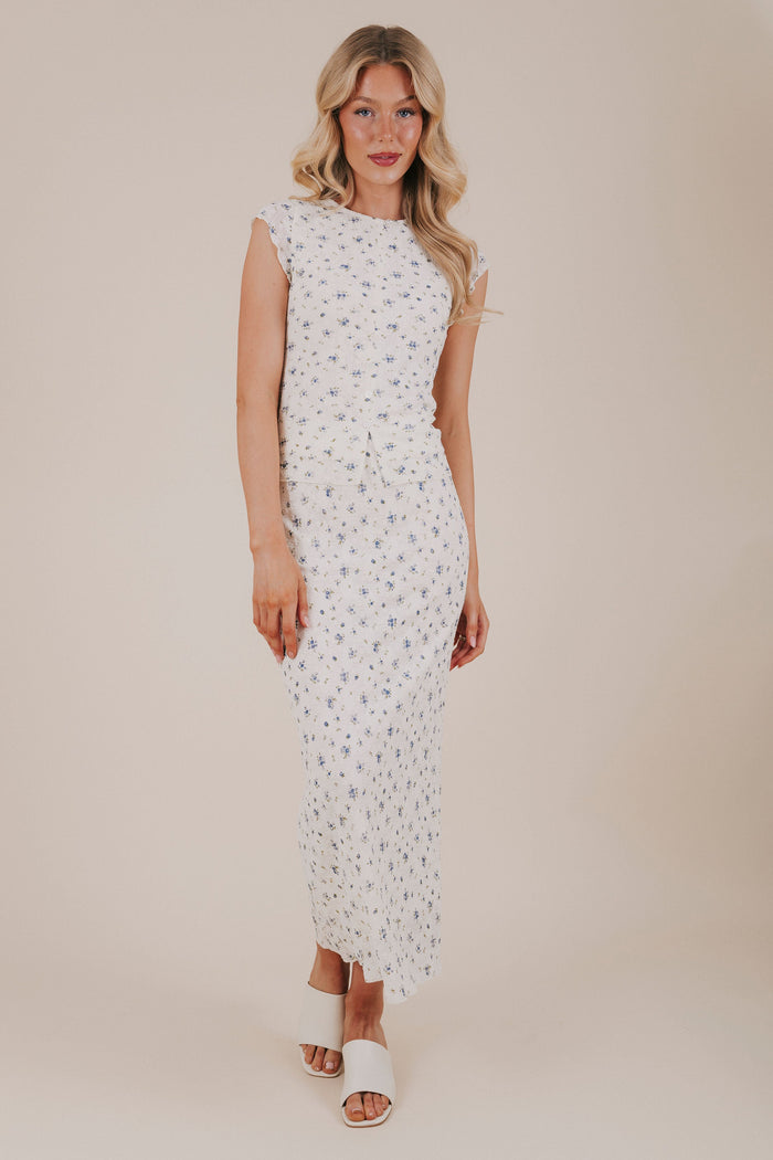 sheer blue floral textured skirt full