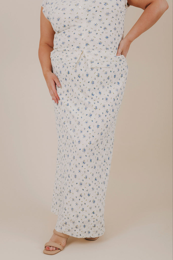 plus size sheer blue floral textured skirt front