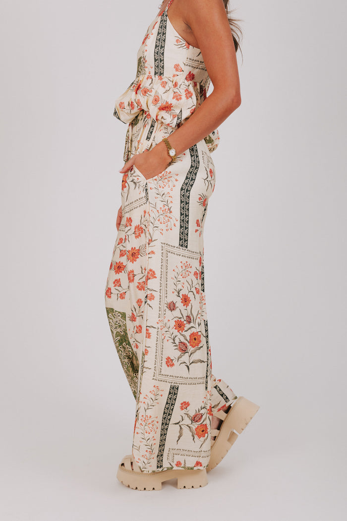 floral printed wide leg pants side