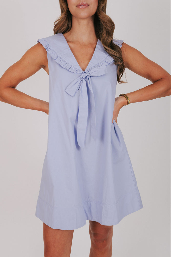 sleeveless mini dress with collar and bow