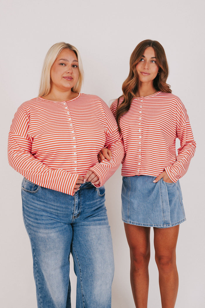 white orange stripe button long sleeve shirt plus both