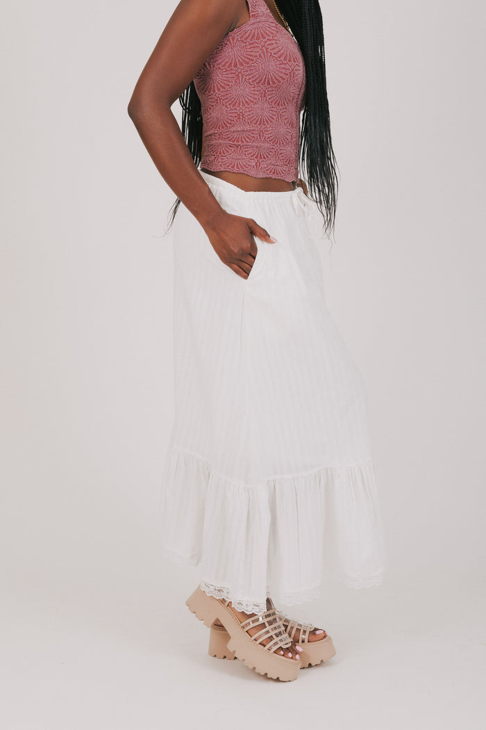 off white maxi skirt with lace trim side