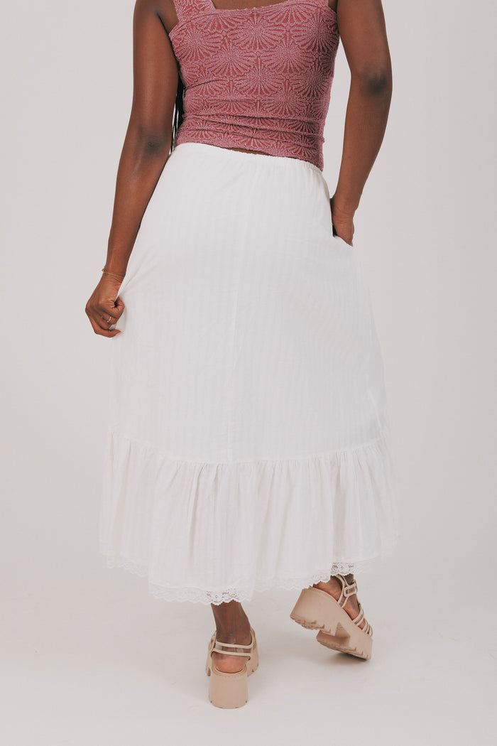 off white maxi skirt with lace trim back