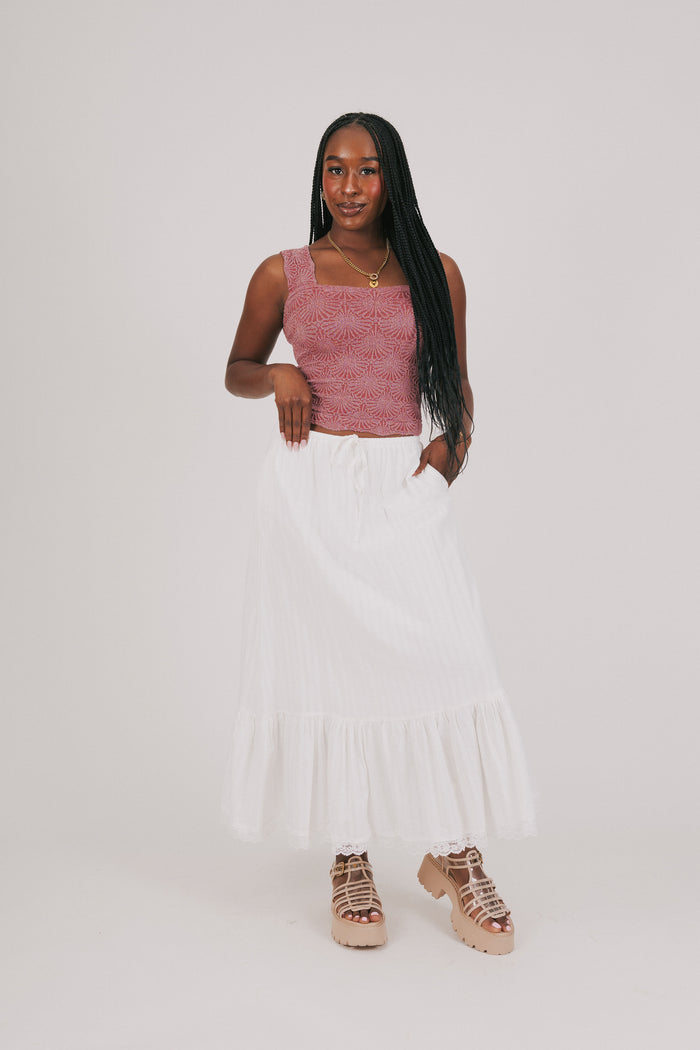 off white maxi skirt with lace trim full