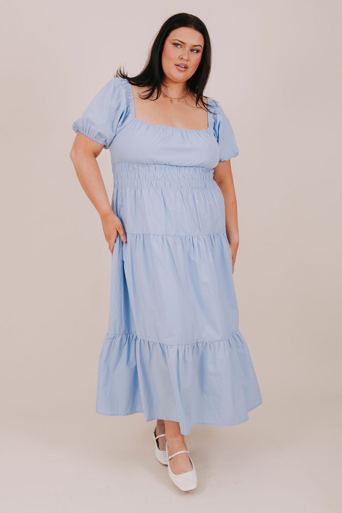 plus size blue smocked tiered midi dress full