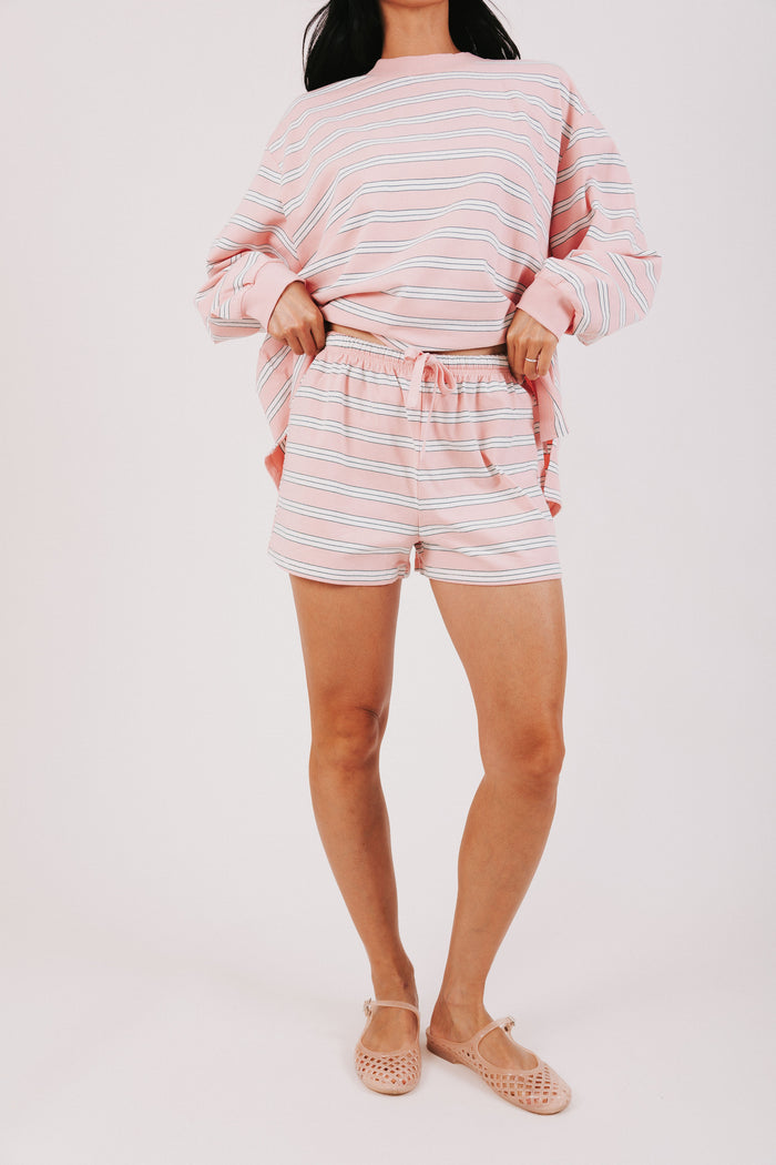 pink and white striped lounge shorts