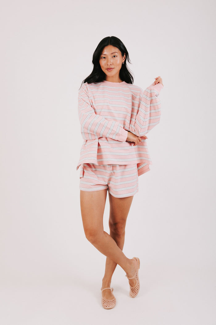 pink and white striped lounge shorts full