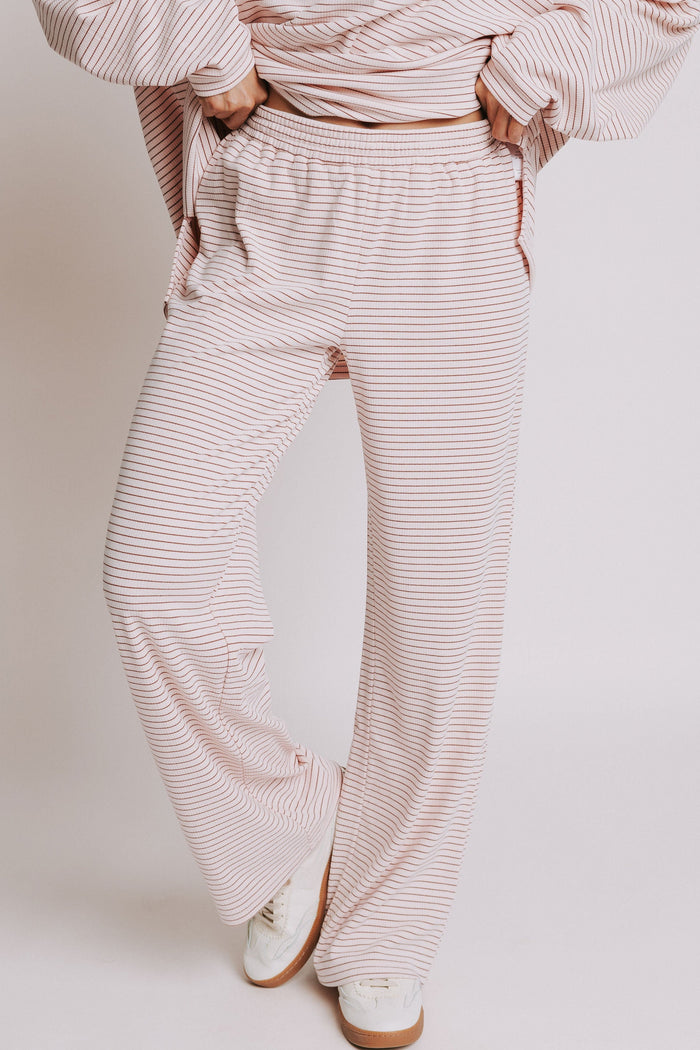 ribbed and striped lounge pants pink front