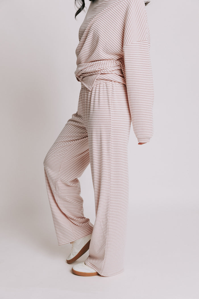 ribbed and striped lounge pants pink side