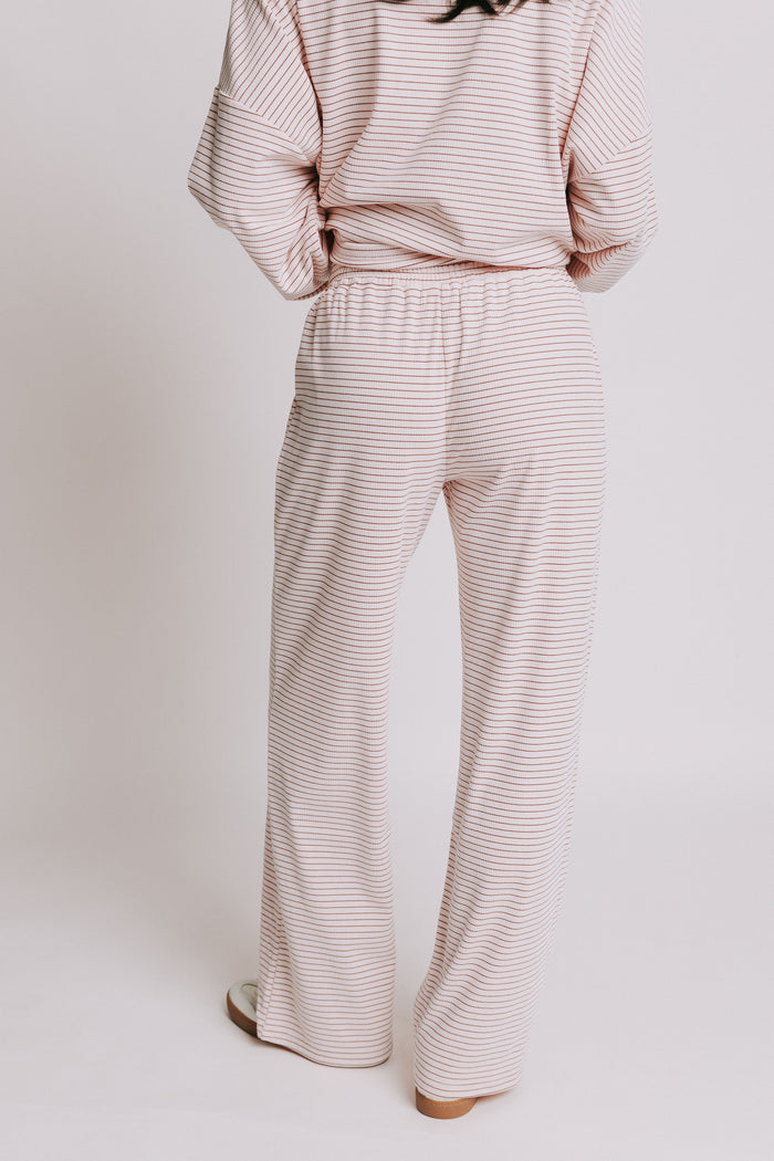 ribbed and striped lounge pants pink back