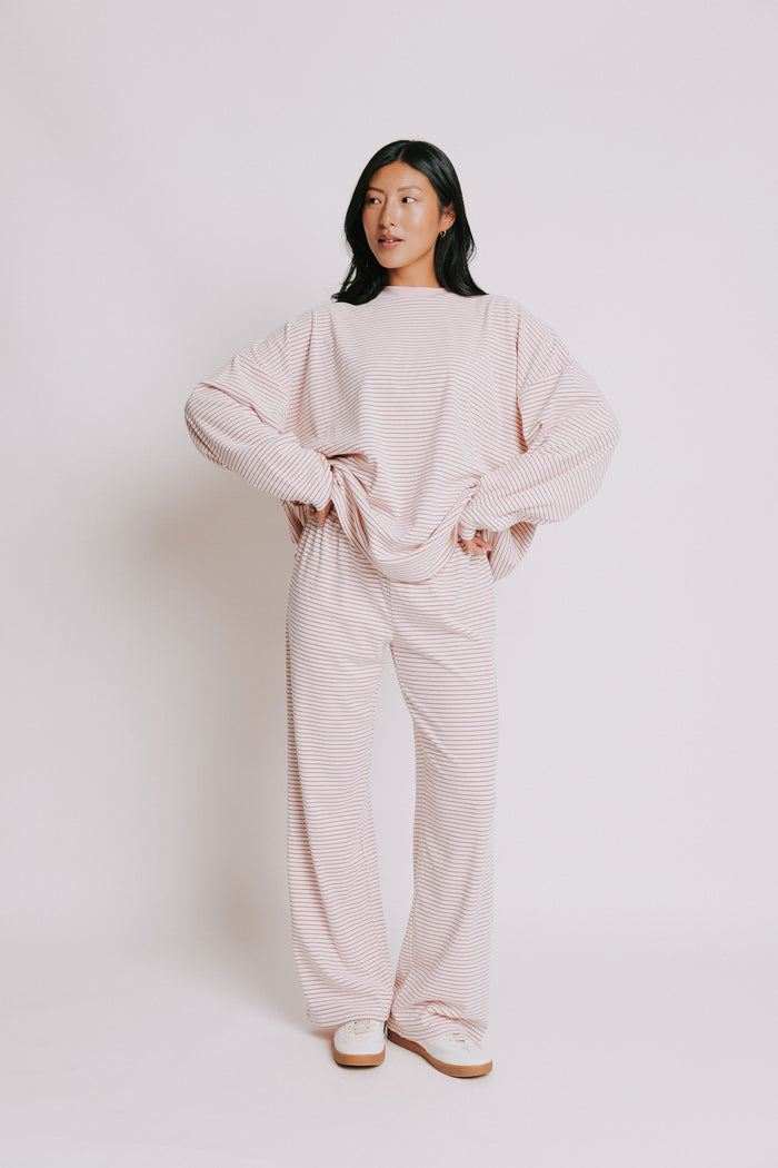 ribbed and striped lounge pants pink full