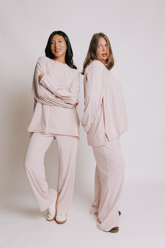 ribbed and striped lounge pants pink models