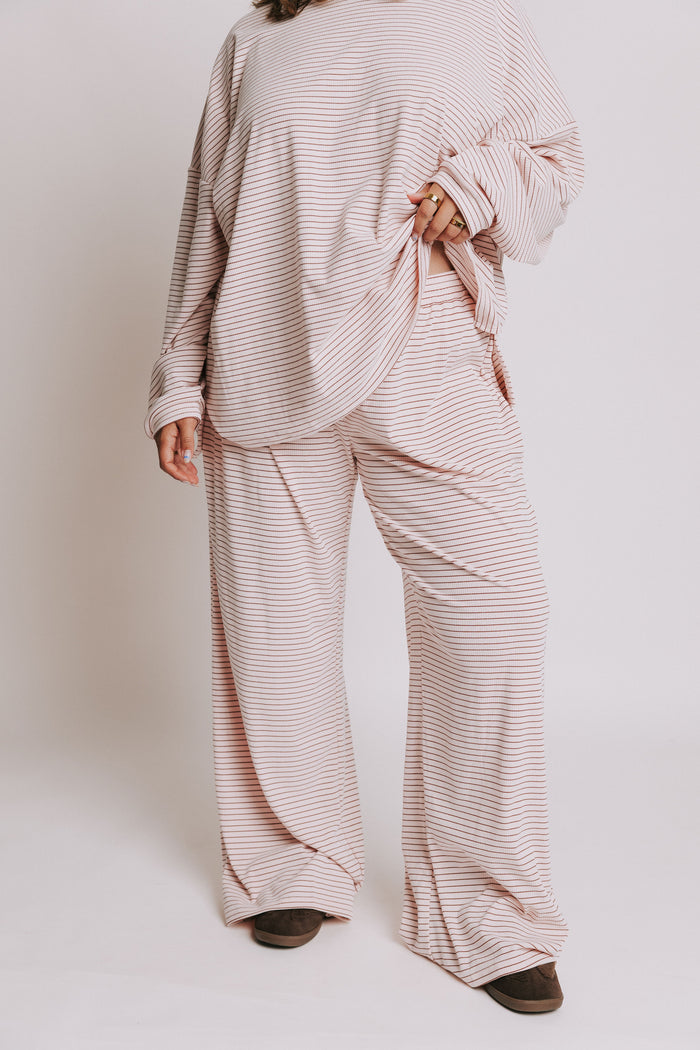 ribbed and striped lounge pants pink plus