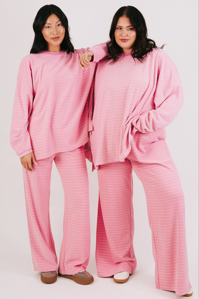 pink striped lounge pants full set models