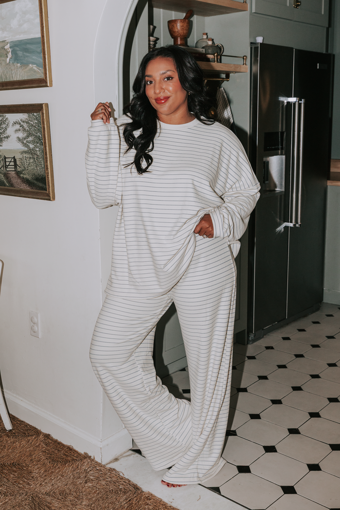 ivory and blue striped lounge pants plus