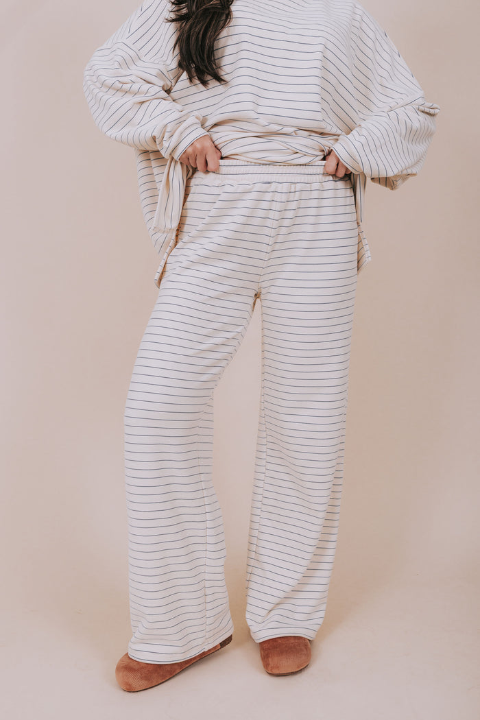 ivory and blue striped lounge pants