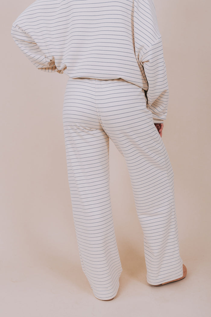 ivory and blue striped lounge pants back