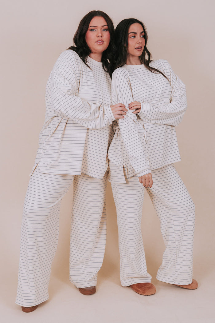 ivory and blue striped lounge pants models