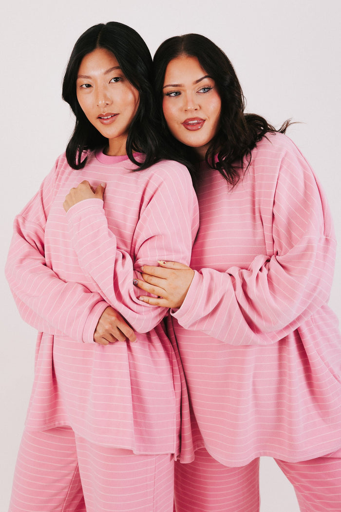 oversized striped pink lounge top models